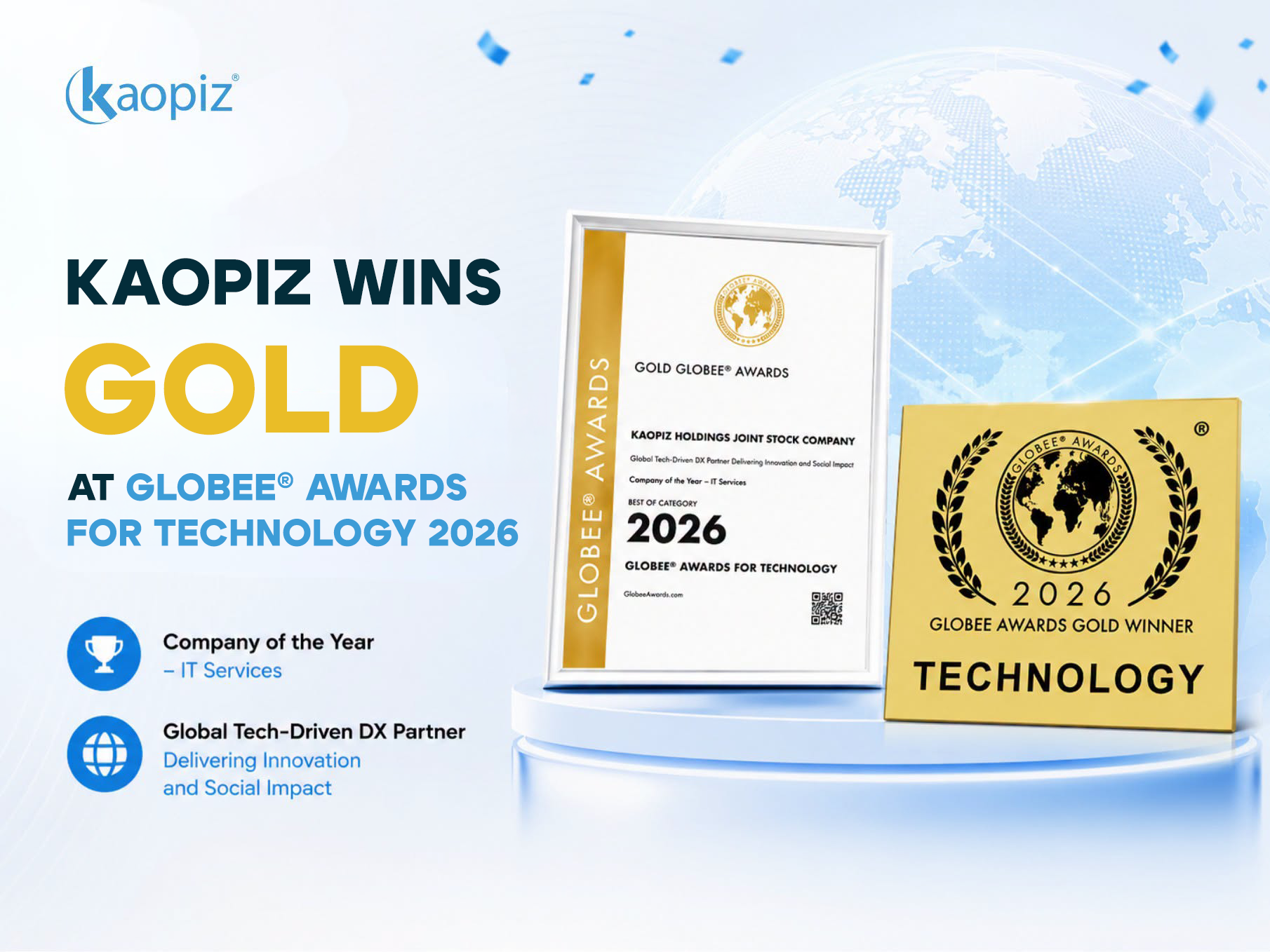 Kaopiz Wins Gold at the 2026 Globee® Awards for Technology, Named Best of Category: Company of the Year – IT Services
