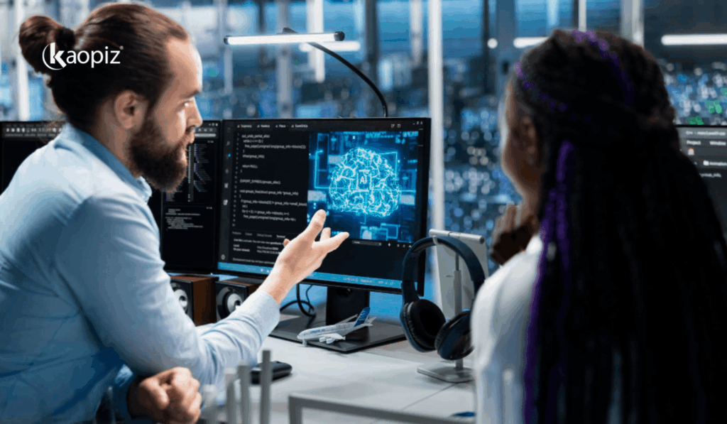 Engineering team reviewing AI agent testing results for enterprise deployment